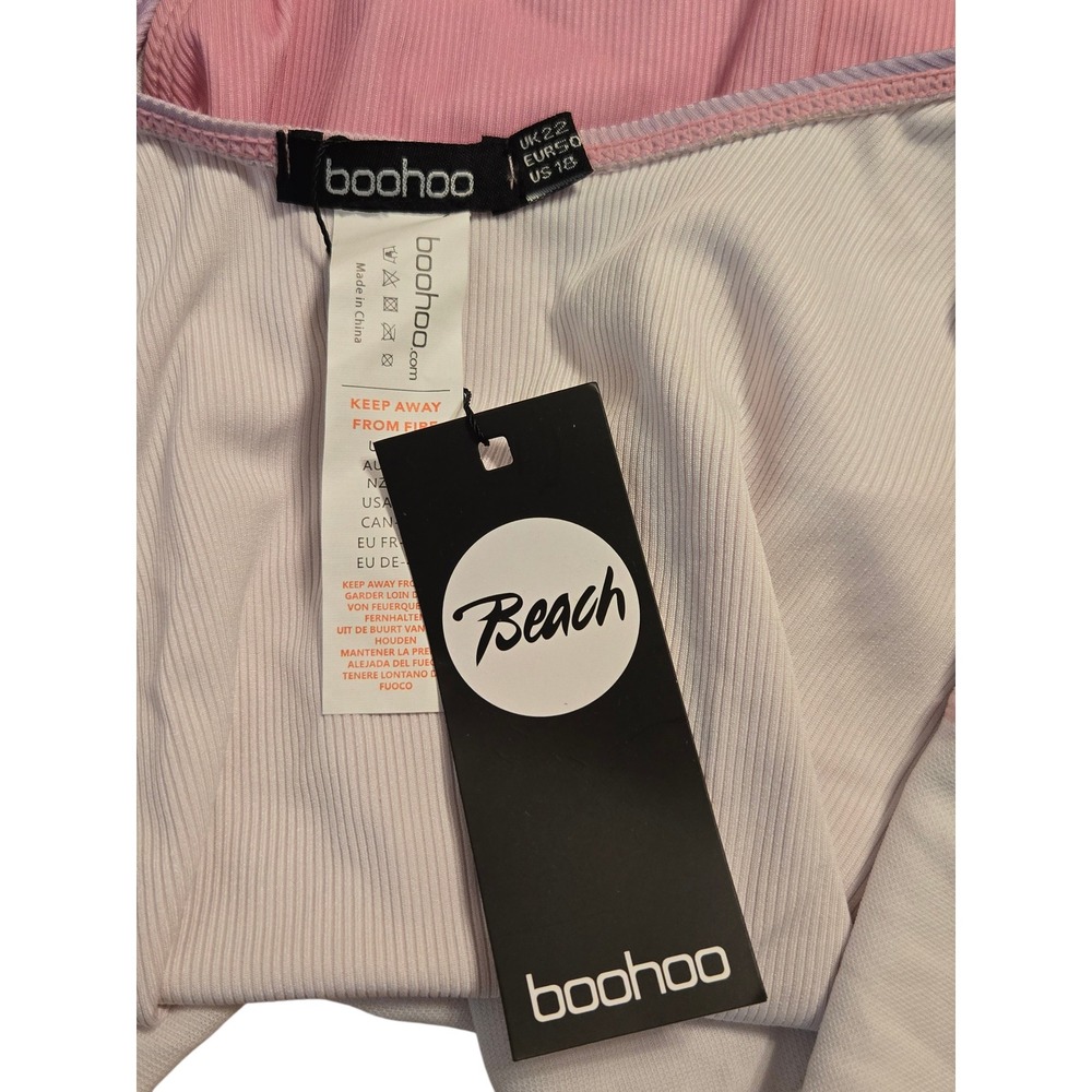Boohoo‎ Beach Womens Pink Purple Ombre Ribbed One Piece Swimsuit Size US 18 NWT - Picture 2 of 3